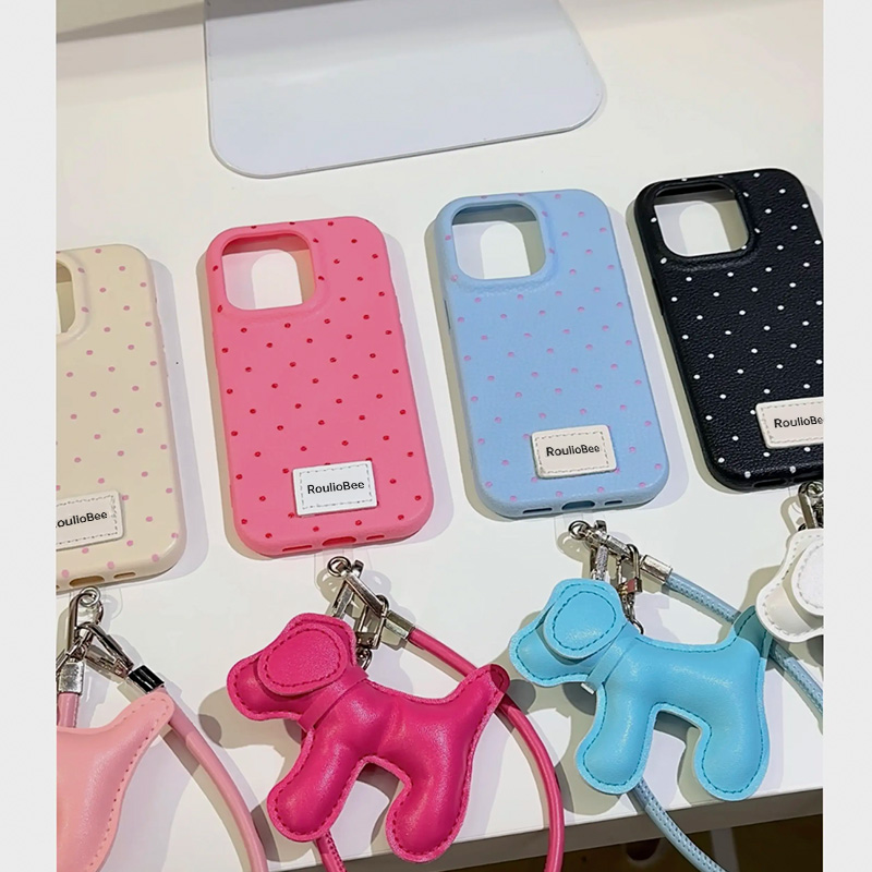 波点狗狗挂件适用苹果15promax手机壳iphone14pro新款16promax可爱13日韩小众12挂绳保护套11皮纹p70女mate60