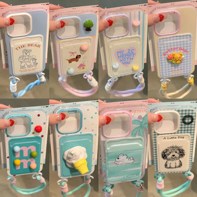 可爱卡通卡包壳带挂绳网红手机壳