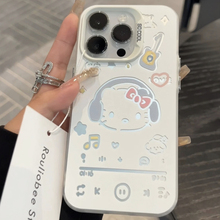 适用iPhone15promax手机壳小众ins创意听歌kt猫支架苹果16新款14pro女12趣味搞怪卡通可爱11全包防摔保护套13
