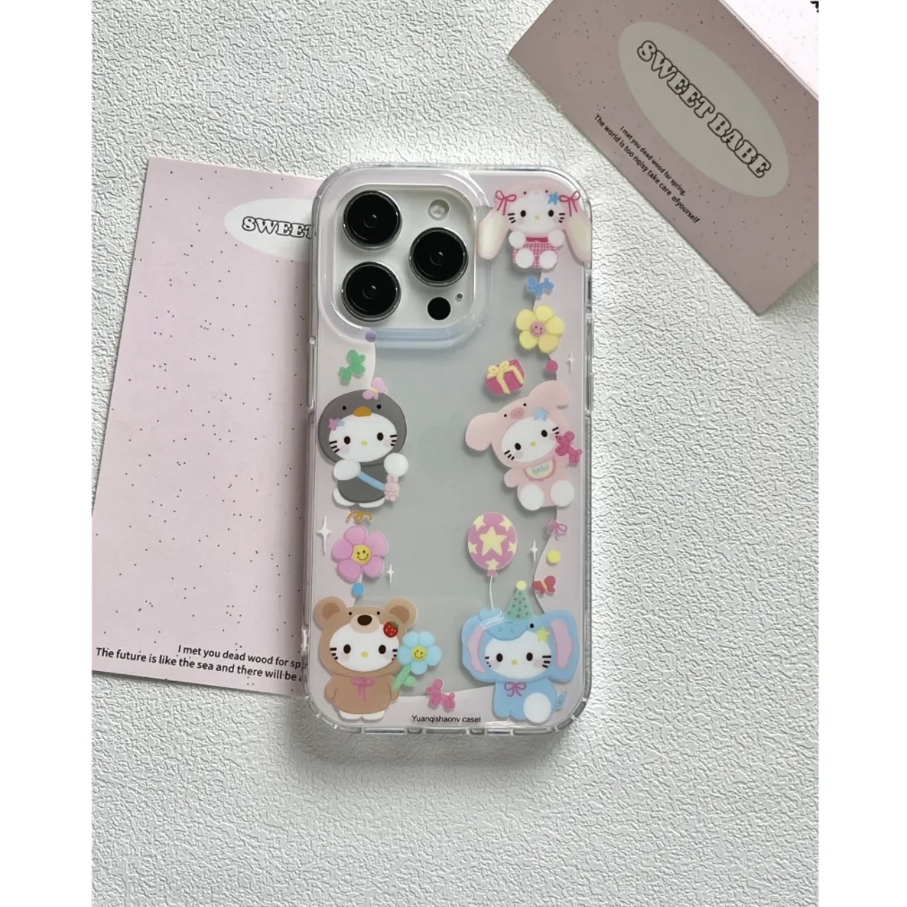 动物头套Kitty猫适用苹果16pro手机壳iPhone15新款卡通华为mate60荣耀200防摔小米14透明vivo全包oppo软壳k70