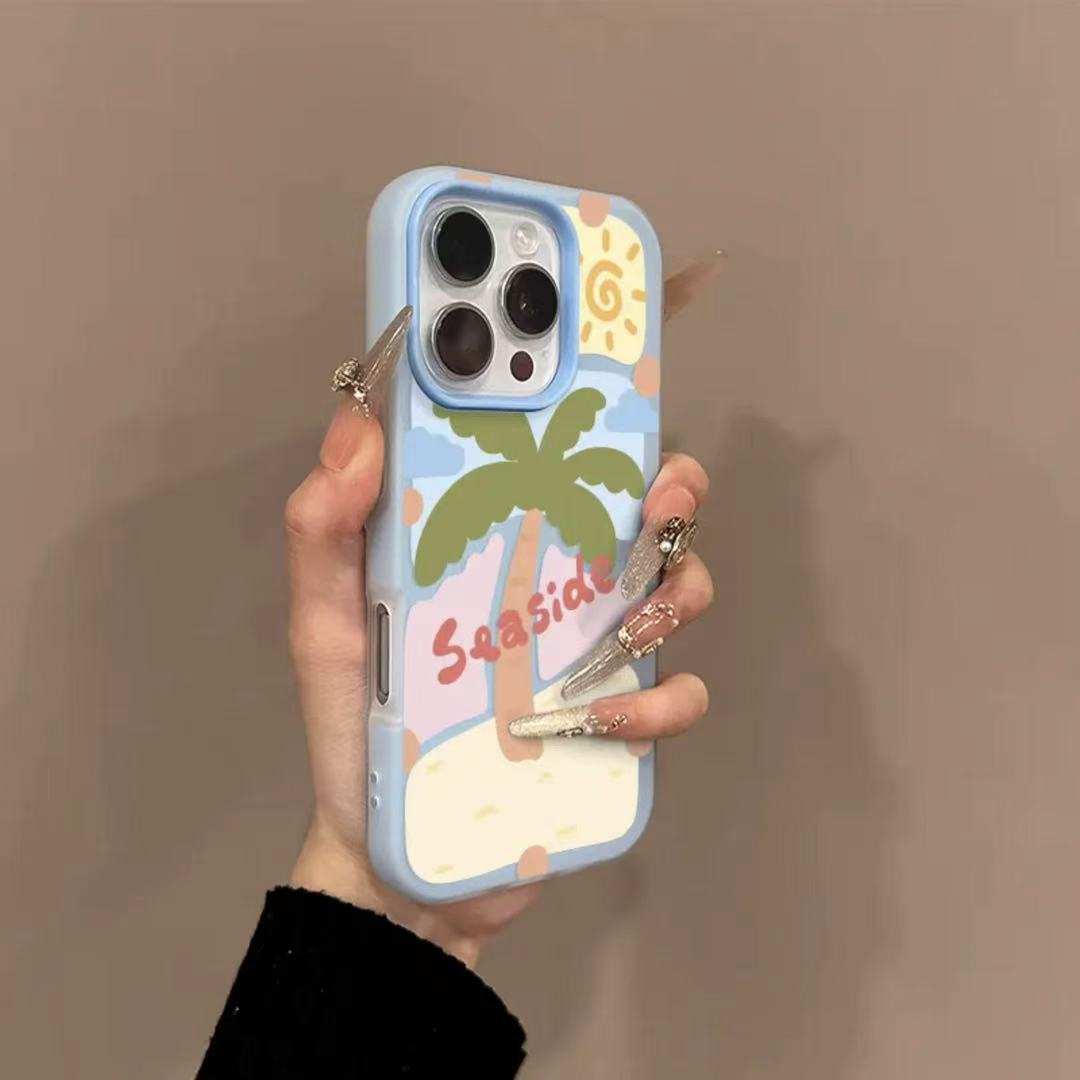 英文椰子树适用iPhone16promax手机壳苹果17pro新款15promax多巴胺13pro肤感果冻壳12防摔14plus时尚11软壳女