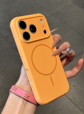 橙色磁吸液态硅胶适用苹果17promax手机壳iphone16pro一体相机按键全包15plus保护套14防摔13简约纯色12男女