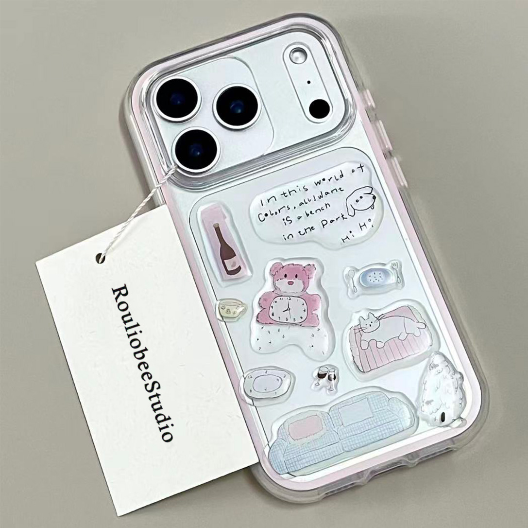 网红可爱滴胶贴纸小熊撞色手机壳