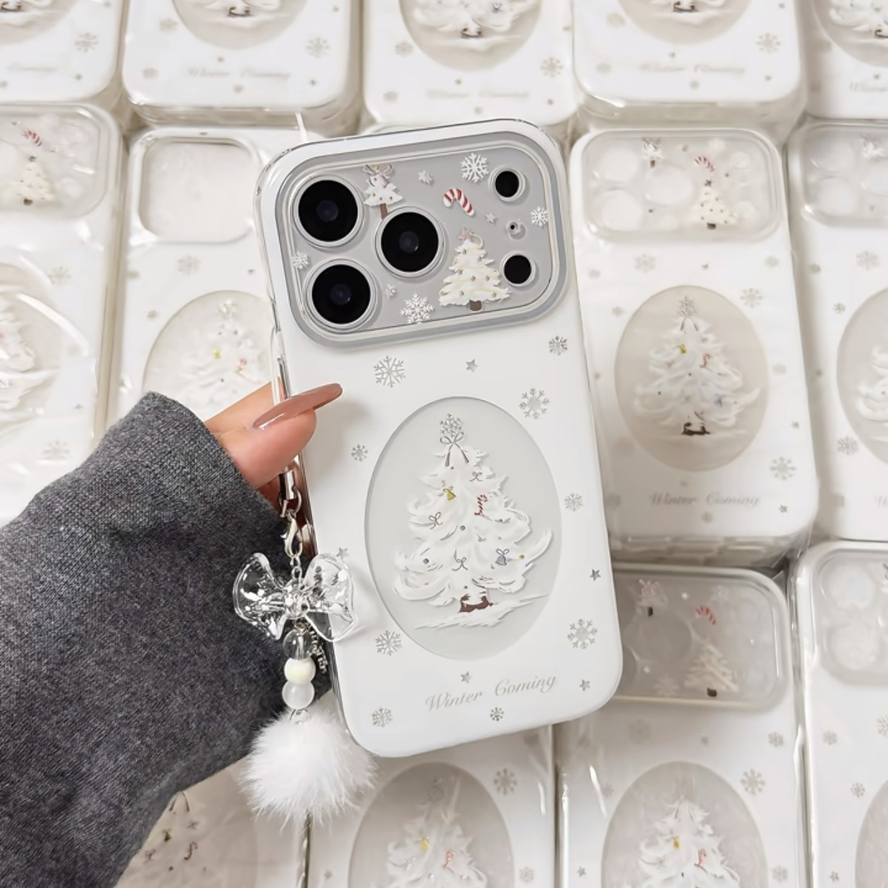 白色雪花圣诞树适用苹果17手机壳iPhone15promax新款16华为p70荣耀300防摔13小米14透明vivo全包oppo软findx8