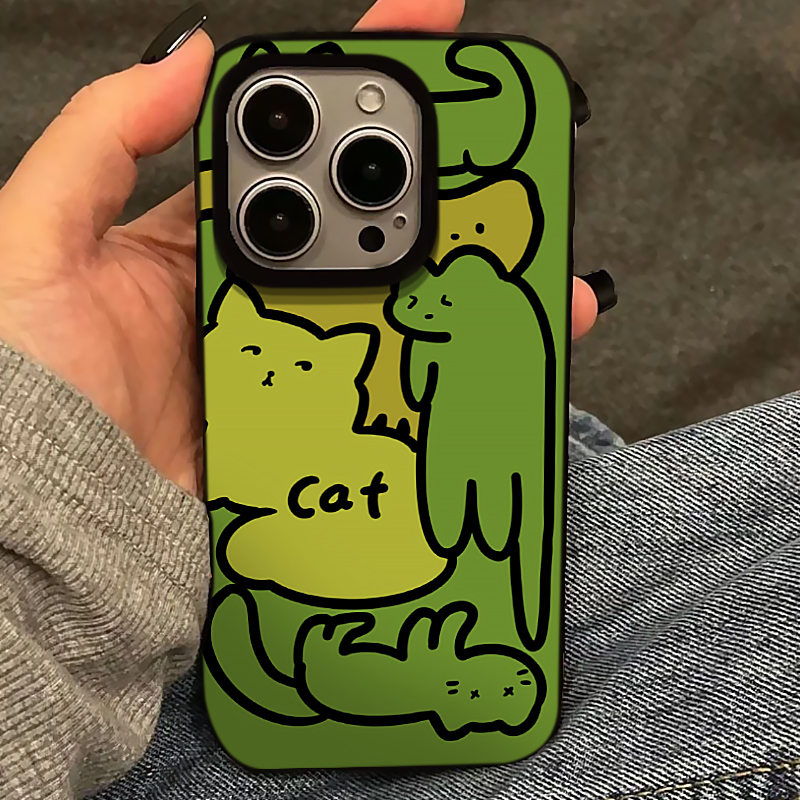 绿色小猫适用苹果15promax手机壳iphone14pro新款13高级感12小众11保护套max大孔亮黑壳防摔x硅胶xr软壳xsmax
