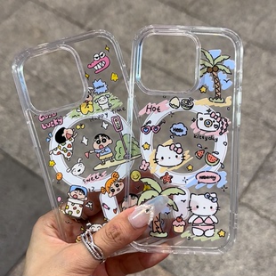 假日小新适用苹果15promax手机壳13新款 16pro高级透明磁吸壳iphone14pro可爱12网红女11保护套xr xs防摔7