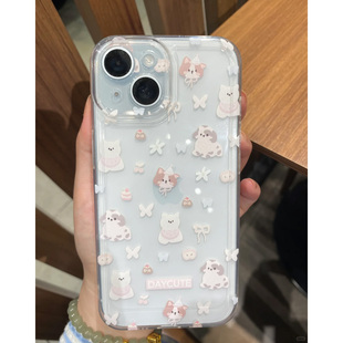 碎花小狗适用苹果16pro手机壳iPhone15promax新款 13华为mate60荣耀200防摔12小米14透明vivo全包oppo软壳k70