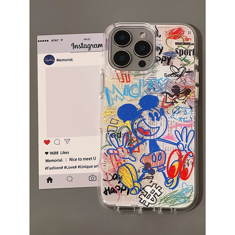 彩涂鸦米奇适用苹果16pro手机壳iPhone15promax新款p70华为mate60pr荣耀300可爱vivos20卡通oppo小米14红米13