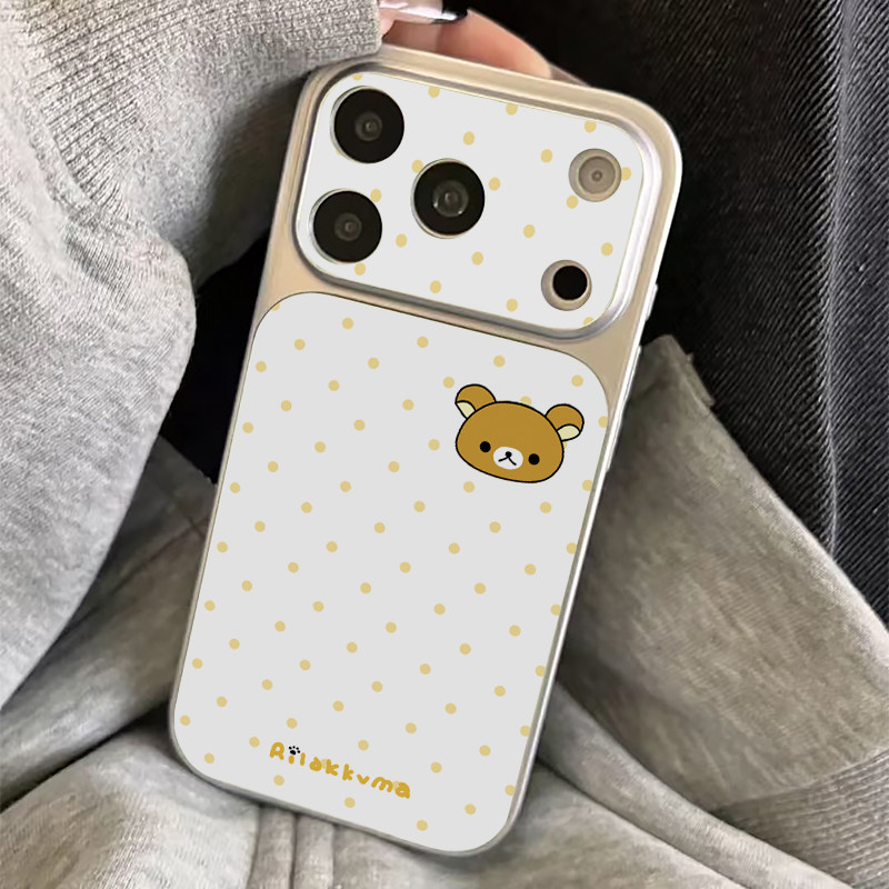 波点轻松熊适用苹果16promax手机壳iPhone15新款13华为mate80荣耀p70电镀秒变opporeno15小米17pro卡通红米14
