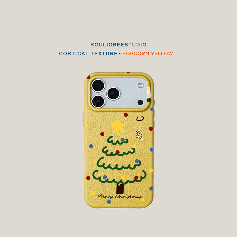 简笔圣诞树适用苹果17promax手机壳iphone15pro新款16promax肤感13荣耀14皮纹保护套12华为p70vivoppofindx8