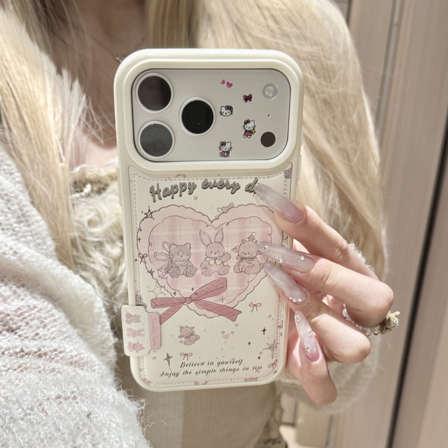 奶呼呼爱心小兔适用苹果16promax手机壳iPhone15pr