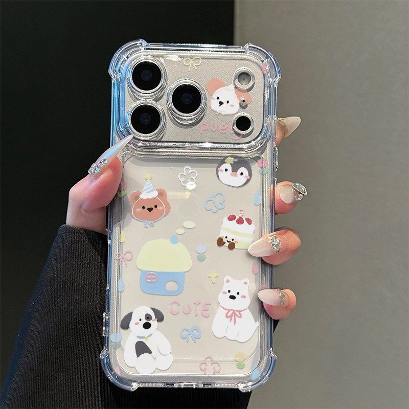 卡通蛋糕小狗适用iPhone17promax苹果16pro手机壳15华为mate70透明气囊vivox200荣耀400全包防摔14小米17oppo