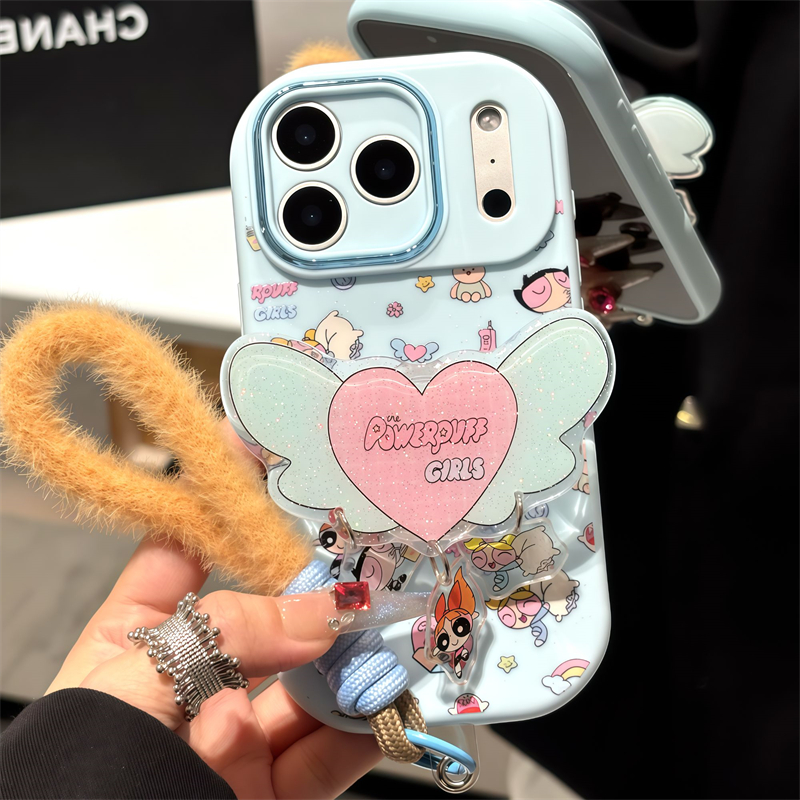 小女警支架适用iphone16promax手机壳苹果17挂绳15华为p70卡通vivos20小米14金属胖妹oppo13红米k80荣耀软壳