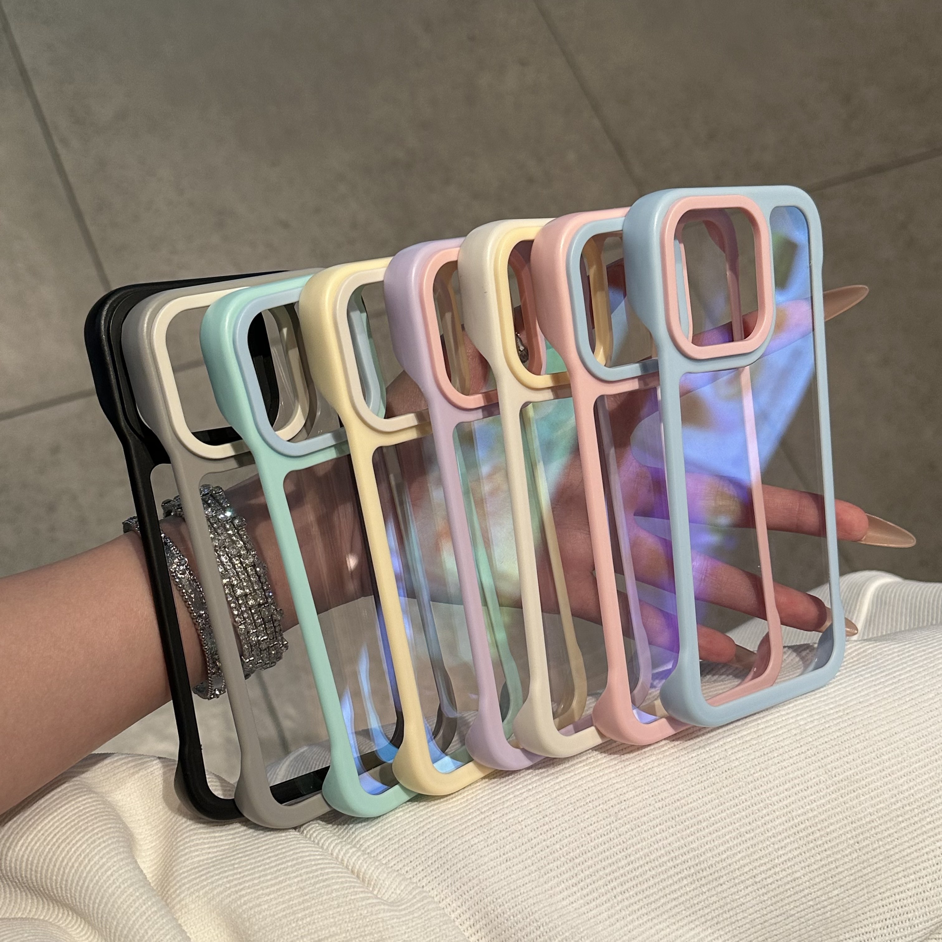 撞色无边框PC适用iphone16promax手机壳苹果17个性15华为p70透明vivox200小米14oppo13荣耀200潮流12男女11套