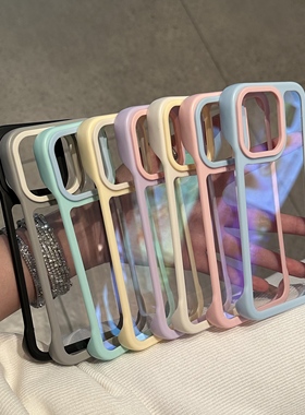 撞色无边框PC适用iphone16promax手机壳苹果17个性15华为p70透明vivox200小米14oppo13荣耀200潮流12男女11套