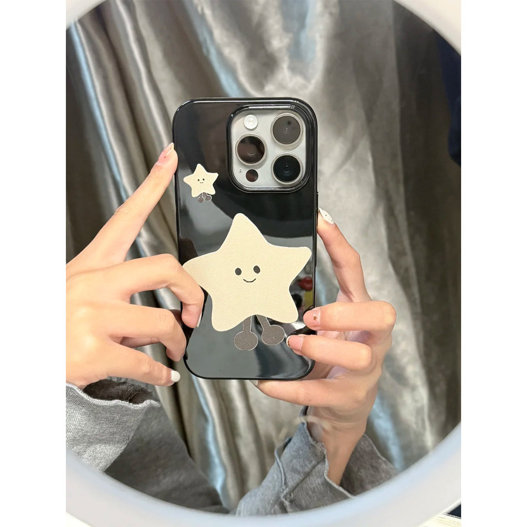 奶黄星星表情适用iPhone16promax手机壳苹果15pro可爱14promax肤感13promax黑色果冻壳12全包11防摔16卡通17p