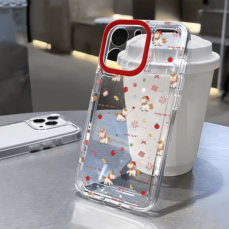 红框新年小马适用苹果17pro手机壳iPhone15promax新款16pro华为p70荣耀300防摔13小米17pro透明vivooppo全包