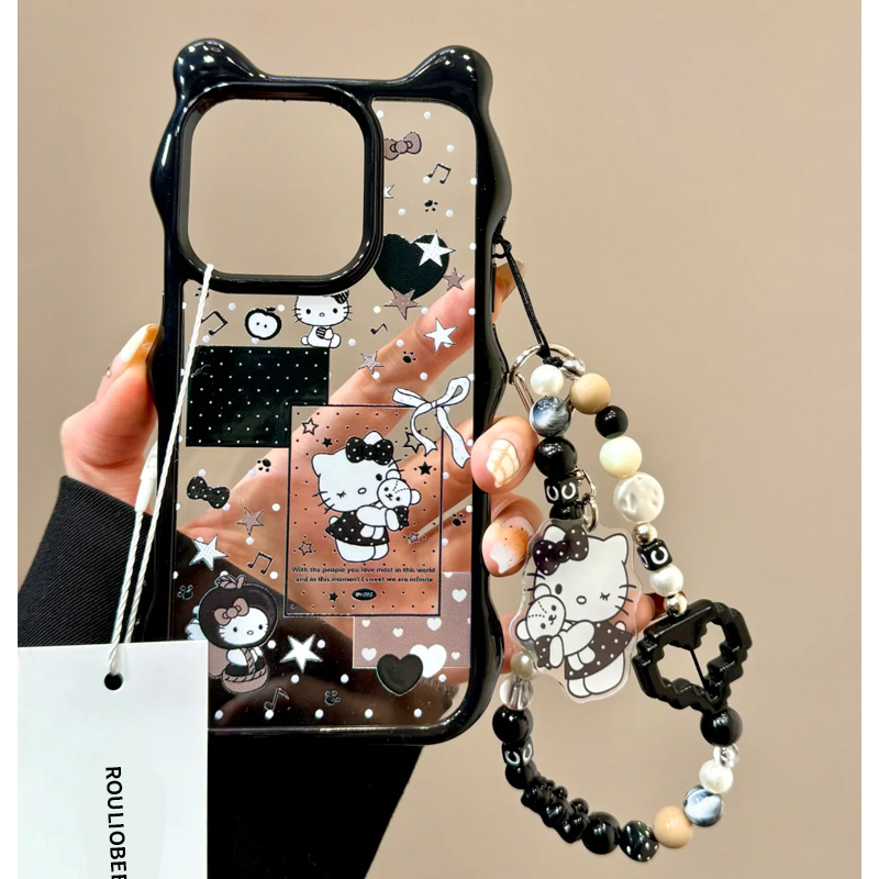 酷黑KT猫适用iPhone15promax手机壳苹果14pro新款16promax可爱卡通13手链12保护套11防摔16华为p70少女心硬壳