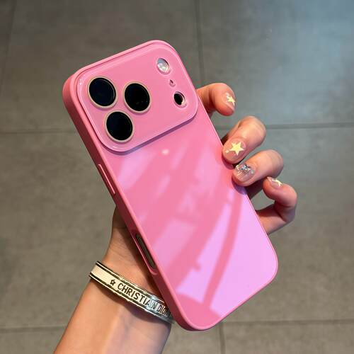 蔷薇粉液态水晶适用苹果17promax手机壳iPhone16ProMax玻璃15网红新款14plus全包13自带镜头膜12防摔女保护套