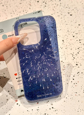 蓝色烟花适用苹果15promax手机壳iphone14pro新款16promax氛围感13小众12保护套防摔11硅胶xr闪粉壳xsmax女款