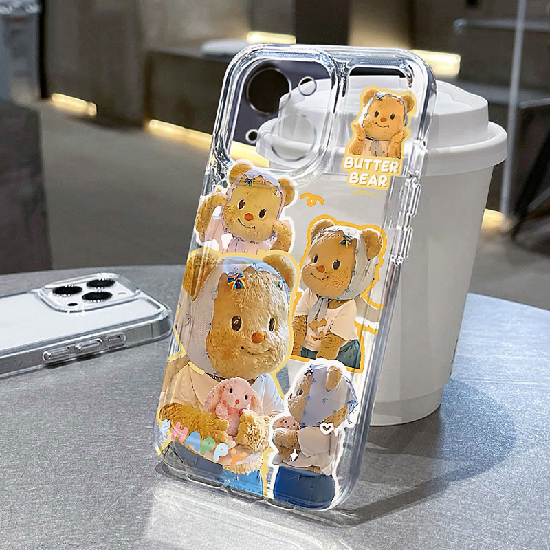 黄油小熊适用苹果13手机壳iPhone15promax新款12/16华为mate60小米14透明vivox100全包oppo软k70荣耀90防摔11