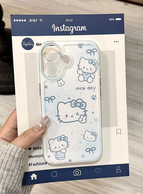 蓝色凯蒂适用苹果16pro手机壳iPhone15promax新款13华为mate60荣耀200防摔12小米14透明vivo全包oppo软壳k70