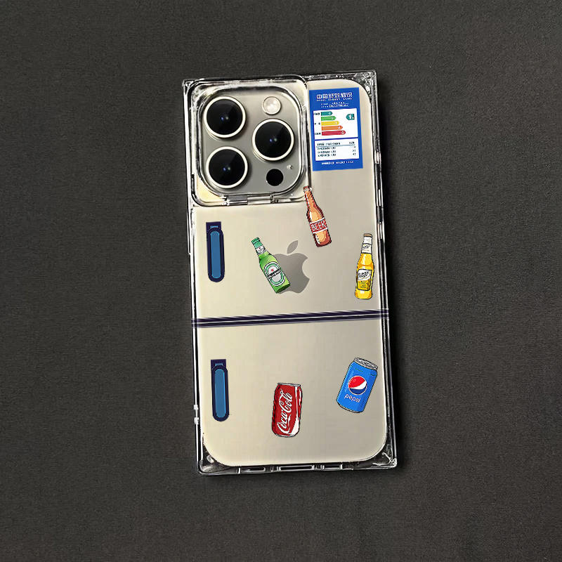 夏日饮料冰箱方块壳适用iPhone15promax手机壳苹果14pro新款16promax可爱13透明12保护套11硅胶防摔15plus男