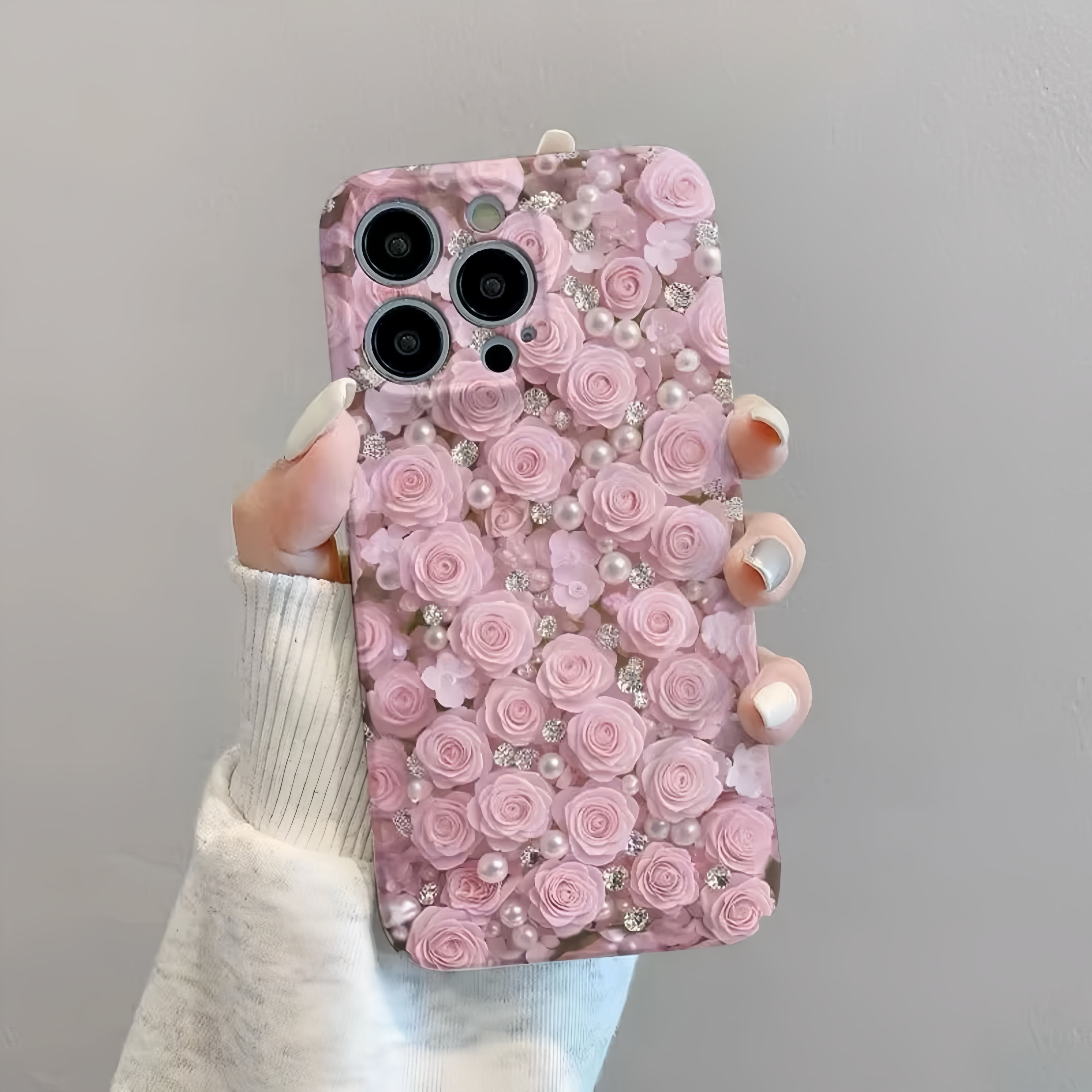 粉色玫瑰珍珠适用iphone16promax手机壳13苹果17菲林华为mate70卡通vivox200防摔小米oppo硬壳红米k80荣耀300