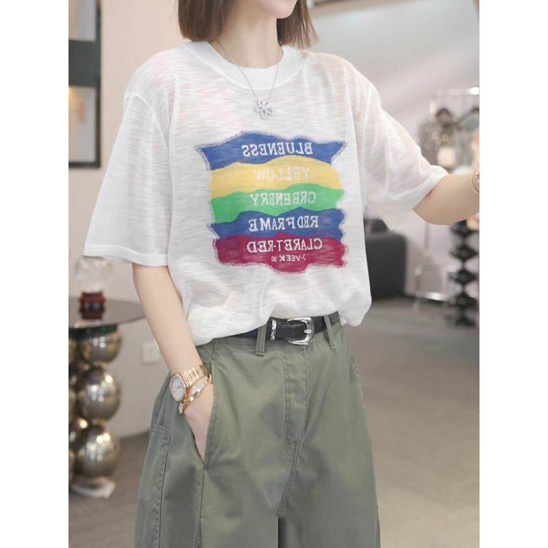 韩国大码彩条短袖t恤女2026夏季新款针织衫宽松减龄百搭显瘦上衣