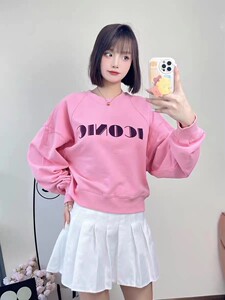 MC2023秋季新款圆领字母标语印花插肩袖休闲宽松短款美式卫衣女潮
