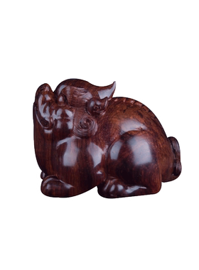 海南黄花梨紫油梨貔貅如意手把件