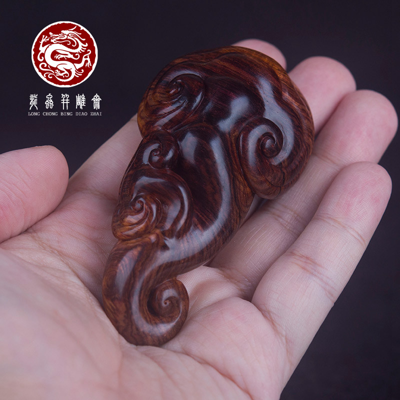 海南黄花梨紫油梨灵芝手把件老料湘工男女把玩随身吊坠挂饰孤品