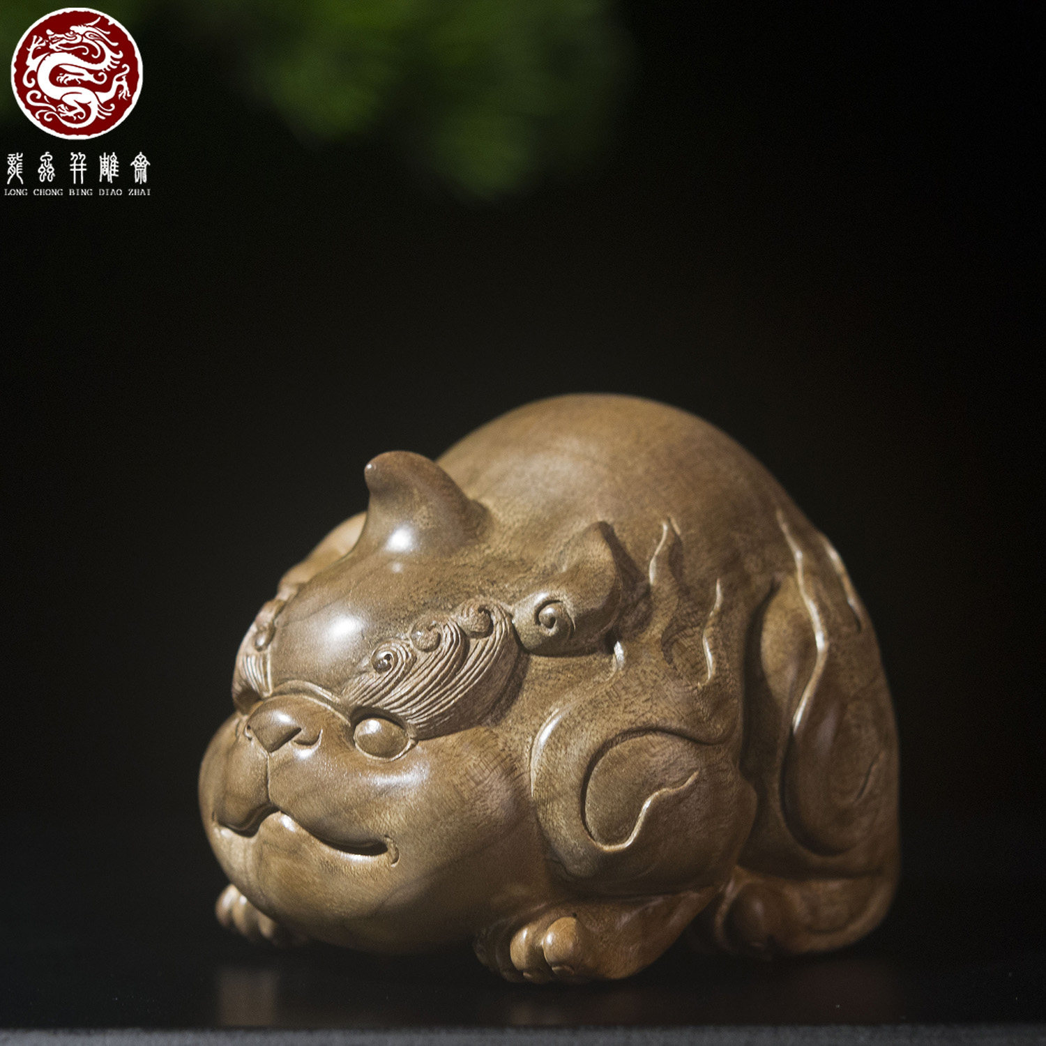 金丝楠木谛听手把件水波纹老料湘工雕刻楠木盘玩拱财兽送礼孤品