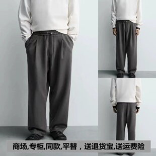 385新品 3046385 男装 长裤 802 反绒皮效果宽松阔腿系带褶裤 3046