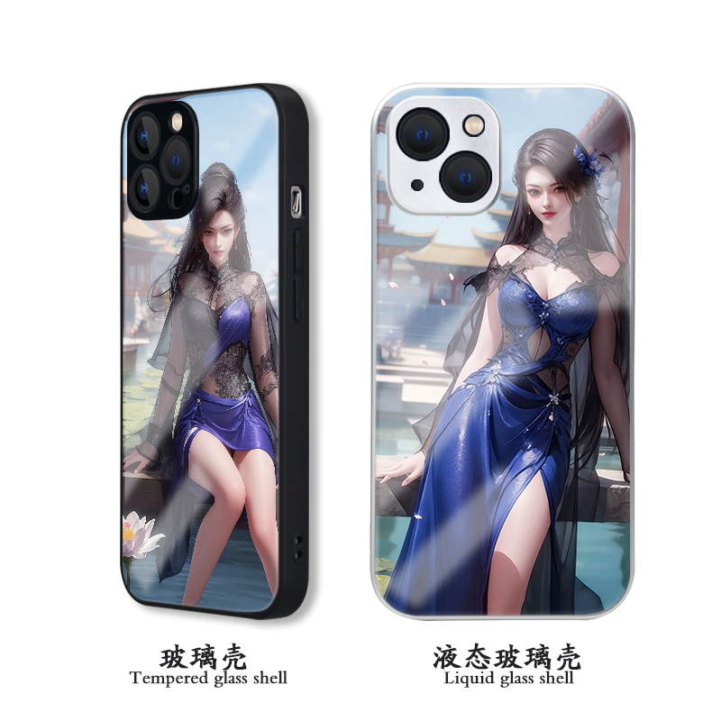 国温美女潮女妖手机壳液态玻璃