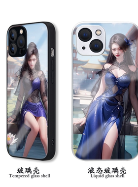 国漫美女手机壳适用iphone13mini液态玻璃xsmax苹果14/15promax华为P50/OPPOReno9小米12SPRO潮女妖6/7/8plus