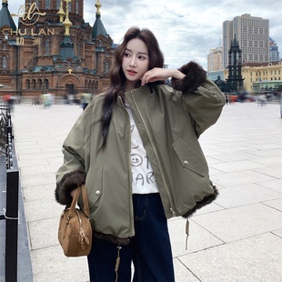 派克服皮毛一体休闲大衣 皮草外套女短款 正反两穿2025秋冬新款 时尚