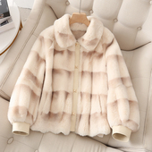 仿皮草兔毛毛绒短外套女2026年春秋加厚宽松丹麦水貂外套冬季 大衣