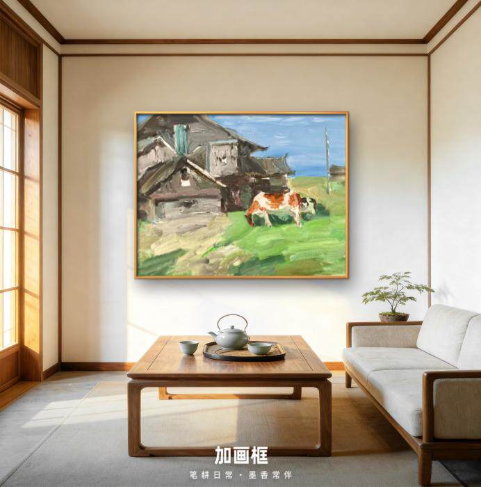 手绘布面油画风景40x30已绷框《夏天的农场》