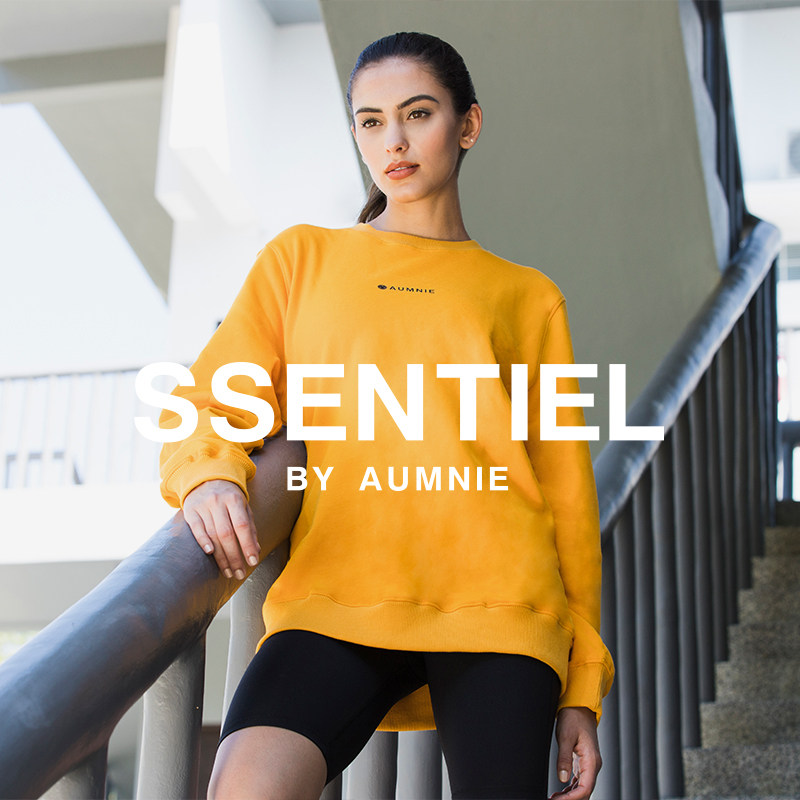 AUMNIE澳弥尼琥珀LOGO长袖宽松卫衣女圆领套头衫运动休闲健身上衣
