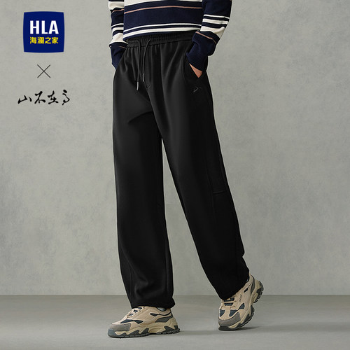 HLA/海澜之家山不在高系列卫裤2025春秋新抽绳松紧腰印花弯刀裤男