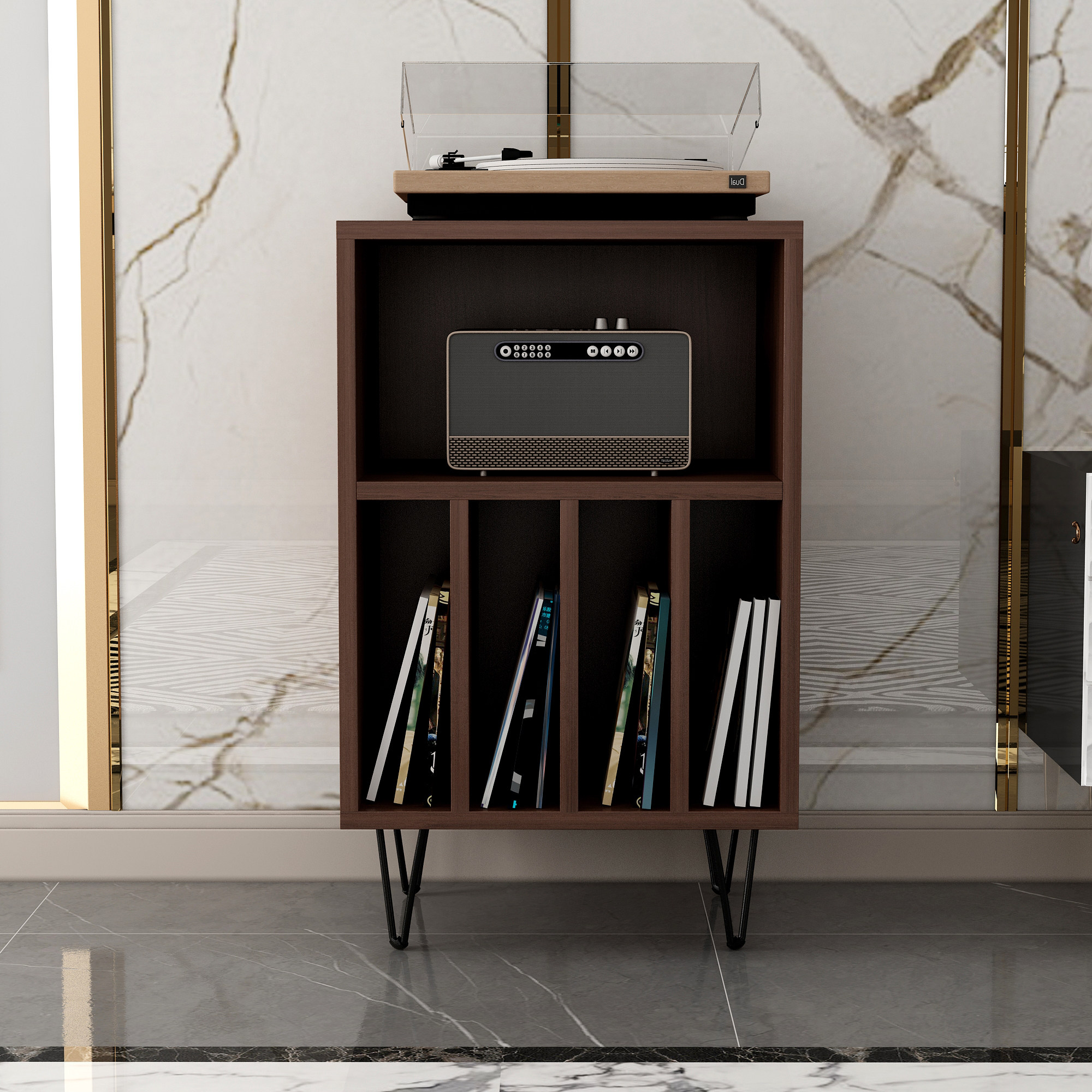 黑胶收纳柜复古木质杂志书柜落地唱片柜子CD唱片机柜收纳架展示柜