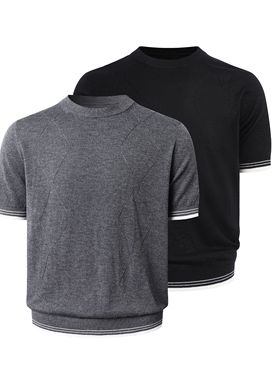 SlowFade 菱格纹美丽诺透气羊毛提花针织短袖夏季T恤