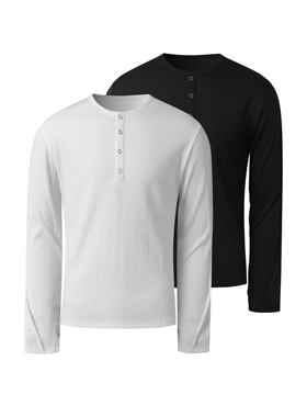 Slow Fade亨利领肌理坑条忍者袖修身内搭长袖T袖