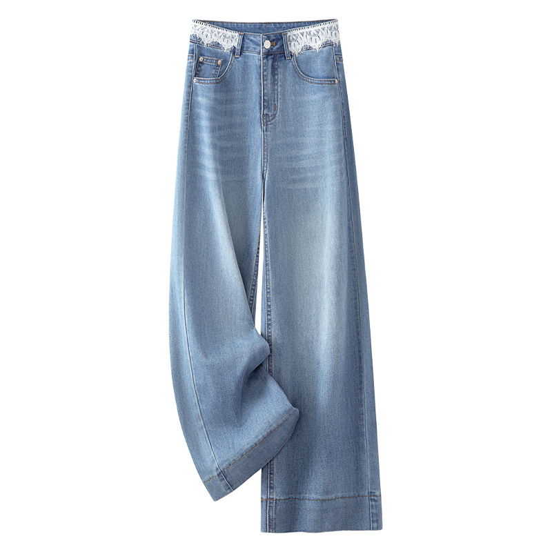 思慕缇苏昔女装正品费依蓝色牛仔阔腿裤女2025新款冬季薄款美式高