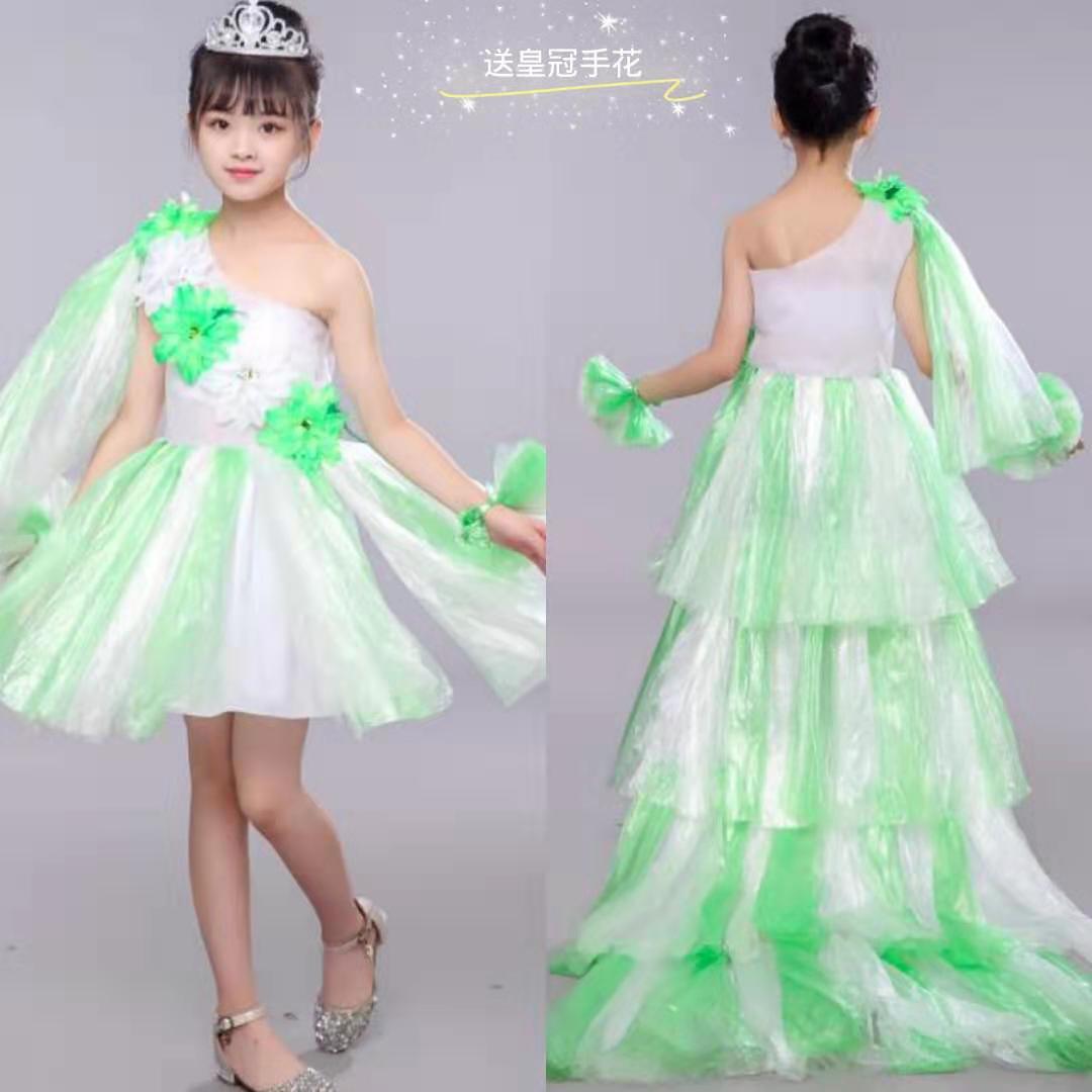 女孩环保服装手工自制无纺布材料幼儿园时装走秀塑料袋儿童公主裙
