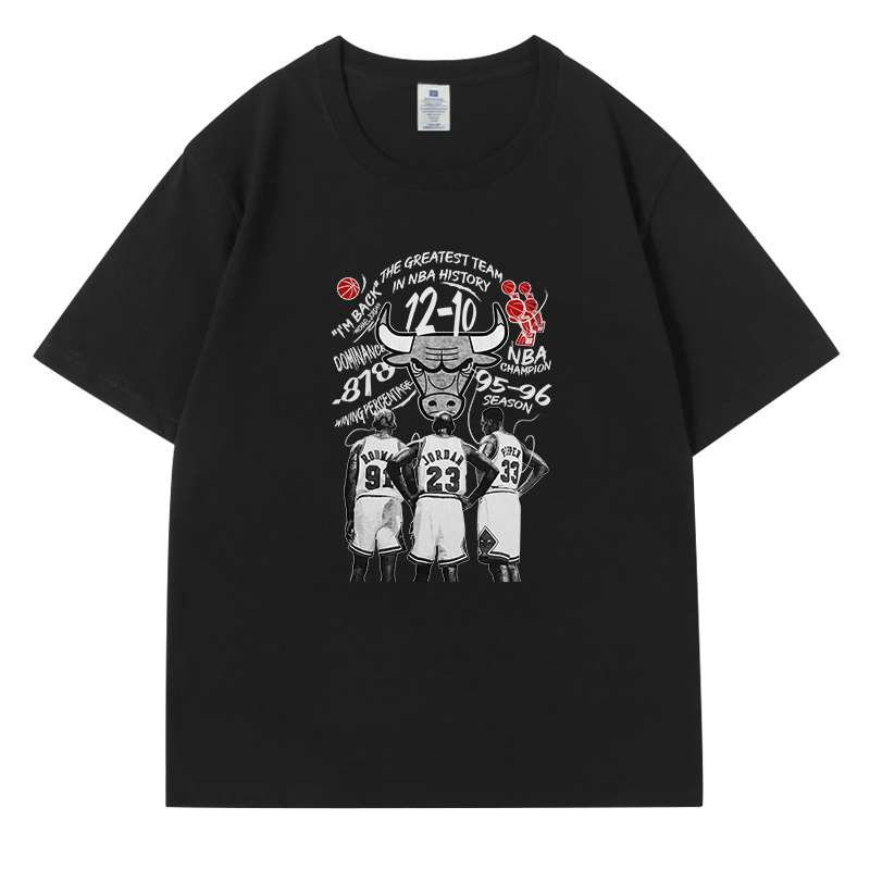 复古纪念球衣短袖芝加哥公牛王朝美式复古数码直喷印花圆领T恤衫