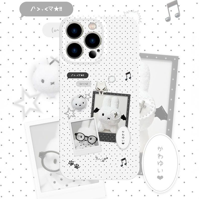 黑波点兔叽适用iPhone14Pro/17手机壳11/6/xr苹果14/15Promax软情侣8p手机壳简约