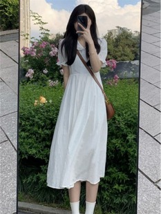 150小矮个子桔梗连衣裙女145cm夏初恋娃娃领收腰显瘦a字中长款xs
