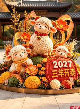 2027羊年仿真花艺绵羊景观雕塑